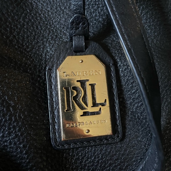 Leather Ralph Lauren Medium Black Satchel Purse - Picture 3 of 6